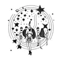 9 muses with stars instead heads who are dancing in the circle tattoo design idea