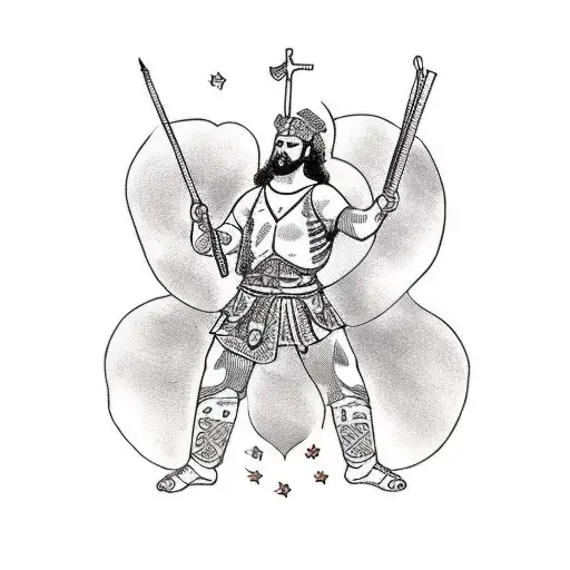 A warrior poet with a quill pen, surrounded by verses from the Bible and the Constitution tattoo design idea