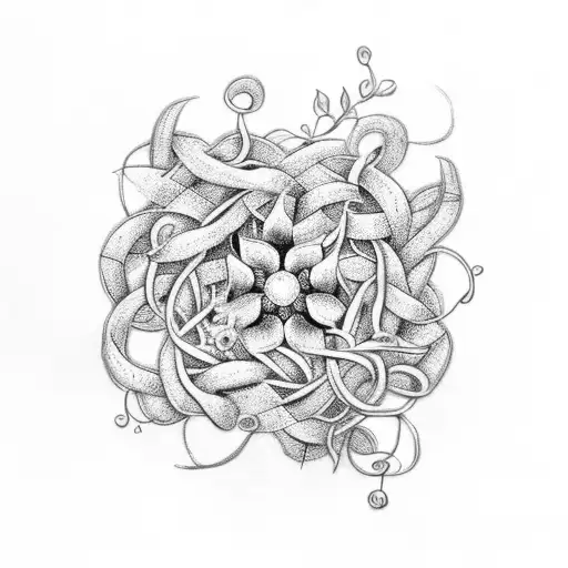 A delicate rosary intertwined with vines and flowers tattoo design idea