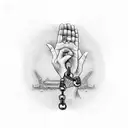praying hands holding dog tags with chain tattoo design idea