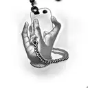 praying hands holding dog tags with chain tattoo design idea