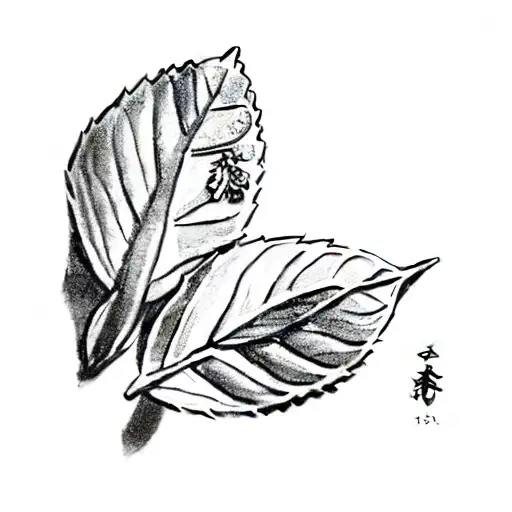 two mint leaves with simple lines tattoo design idea