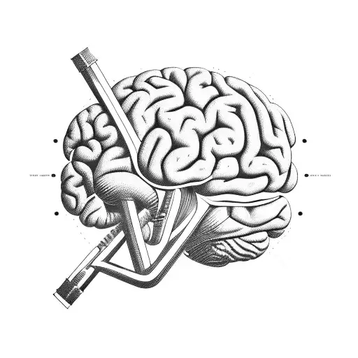 brain with gym objects tattoo design idea