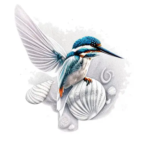 stopwatch, kingfisher, fairy, rose, seashell tattoo design idea