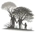 dad holding hands with his two sons as silhouette walking through a tree ach tattoo design idea