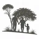 dad holding hands with his two sons as silhouette walking through a tree ach tattoo design idea