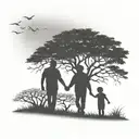 dad holding hands with his two sons as silhouette walking through a tree ach tattoo design idea