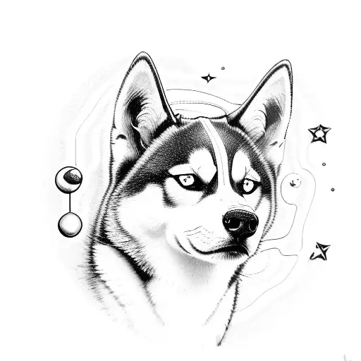 husky with libra symbol with opal tattoo design idea