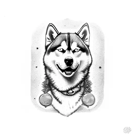 husky with libra with opal tattoo design idea