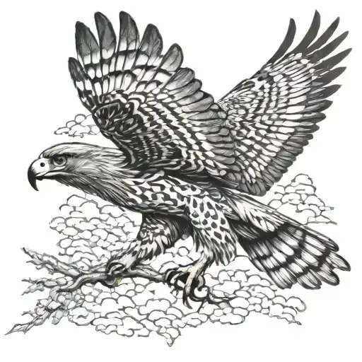 hawk flying and looking up tattoo design idea