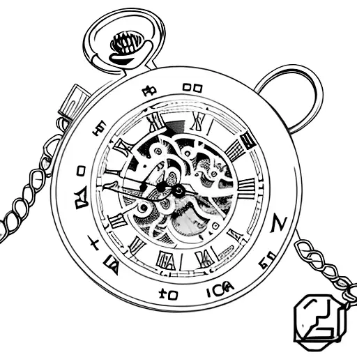 pocket watch with stick figure running on the chain tattoo design idea