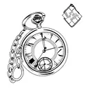 pocket watch with stick figure running on the chain tattoo design idea