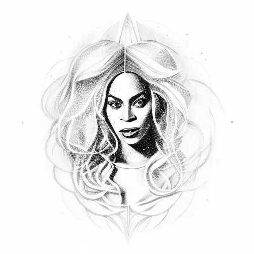 A portrait of Beyoncé surrounded by magical elements from the Harry Potter series tattoo design idea
