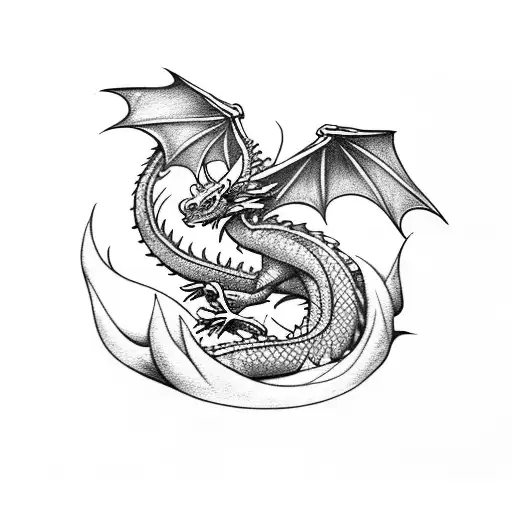 Dragon out of cave tattoo design idea