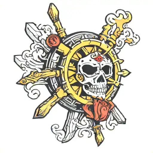 cheese ship wheel comedy mask  tattoo design idea