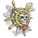 cheese ship wheel comedy mask  tattoo design idea