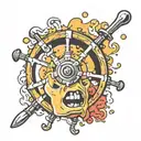 cheese ship wheel comedy mask  tattoo design idea