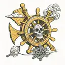 cheese ship wheel comedy mask  tattoo design idea