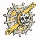 cheese ship wheel comedy mask  tattoo design idea