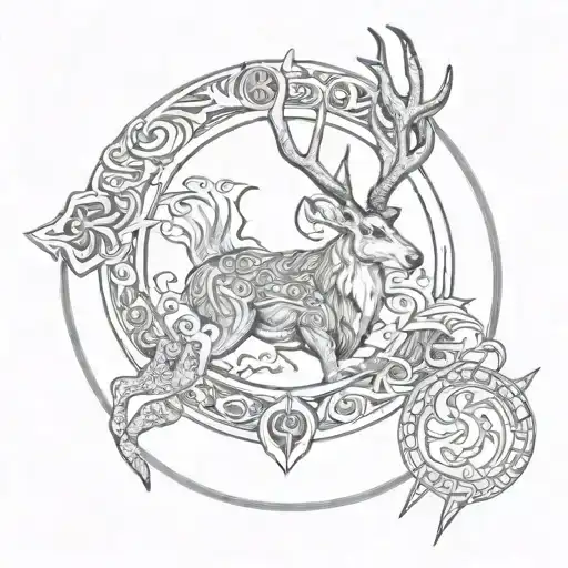 Ouroboros with majestic stag and moroccan berber dedign tattoo design idea