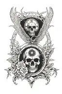 skull, thorned roses,  barbed wire,  bald eagle,  compass,  clock, antlers tattoo design idea