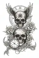 skull, thorned roses,  barbed wire,  bald eagle,  compass,  clock, antlers tattoo design idea