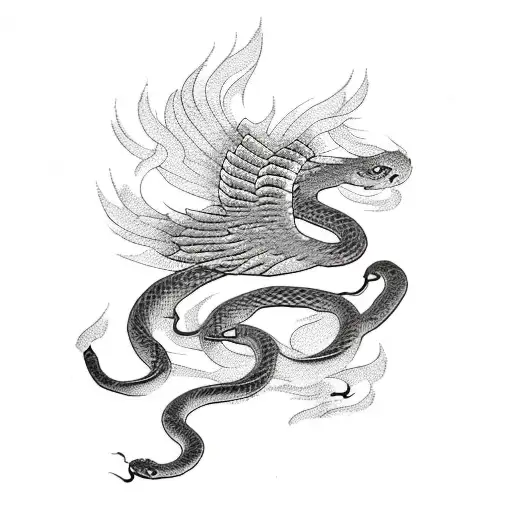 Phoenix with snake tattoo design idea