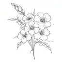flower bouquet fine line with gladiolus, pansy, morning glory, cosmos, peoni flowers  tattoo design idea