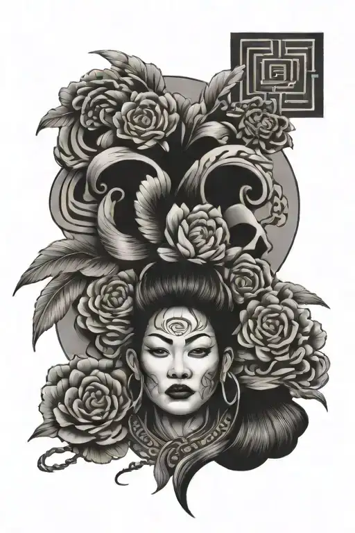 colombia culture weaving elements with chinese culture tattoo design idea