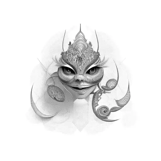 a beautiful face with 2 scales, on one scale time should be stylized and on the other money should be stylized tattoo design idea