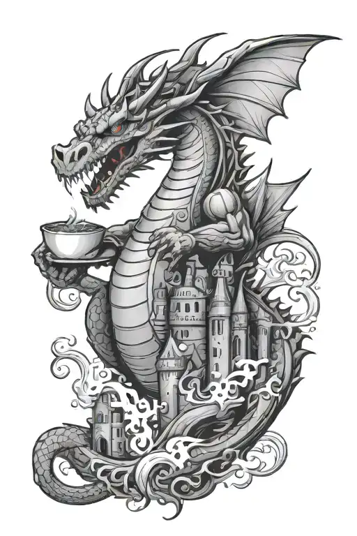 PC Gamer, Chef, Dragon, Castle tattoo design idea