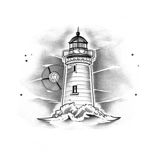lighthouse with compass tattoo design idea