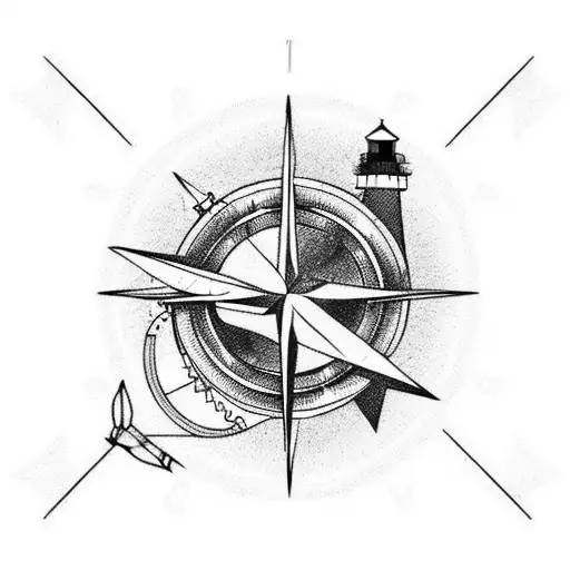 lighthouse with compass tattoo design idea