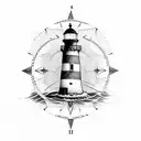 lighthouse with compass tattoo design idea