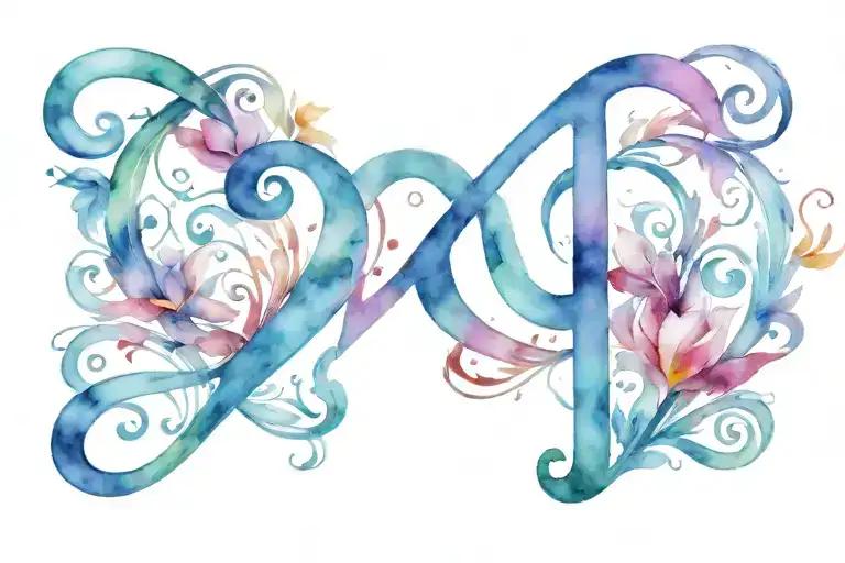 The letter D with a tremble clef and a heart tattoo design idea