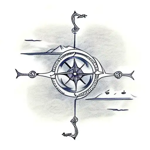 Sail boat, wind rose, anchor, engine gear tattoo design idea