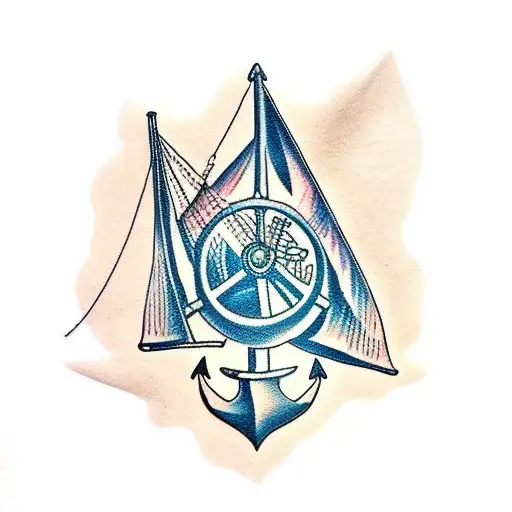 Sail boat, anchor, engine gear, propeller tattoo design idea