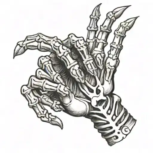 Skeleton hand tattoo with the letter NLMB on the fingers tattoo design idea