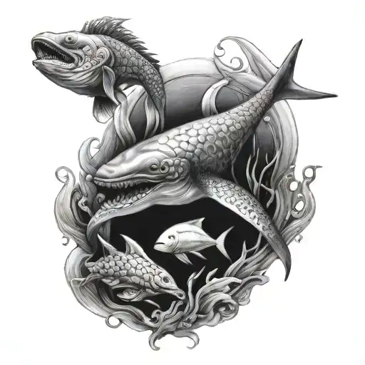 sea creatures tattoo design idea