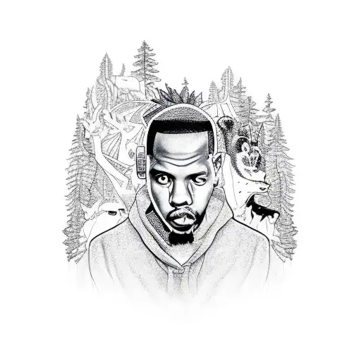A tattoo of a hip hop artist surrounded by nature and animals tattoo design idea