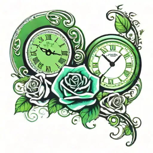2 clocks with a rose underneath with a golf green in the background  tattoo design idea