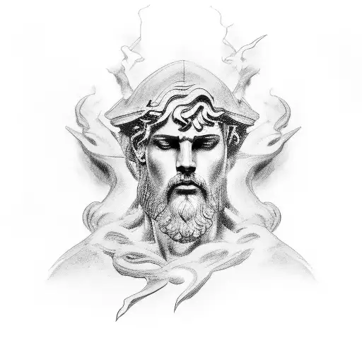 arm sleeve,Greek god , lightning strikes greek statues, shading, chaos, message tattoo design idea