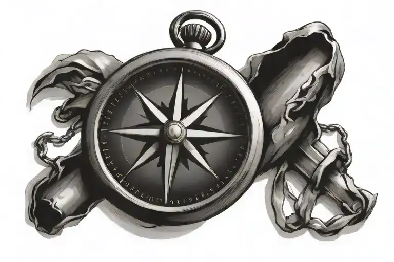 Compass with cross necklace tattoo design idea