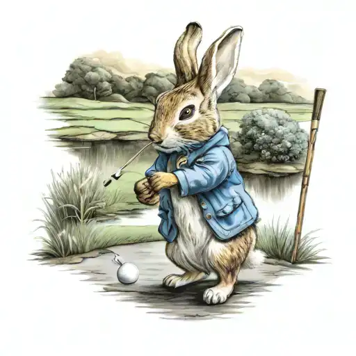 Peter rabbit playing golf tattoo design idea