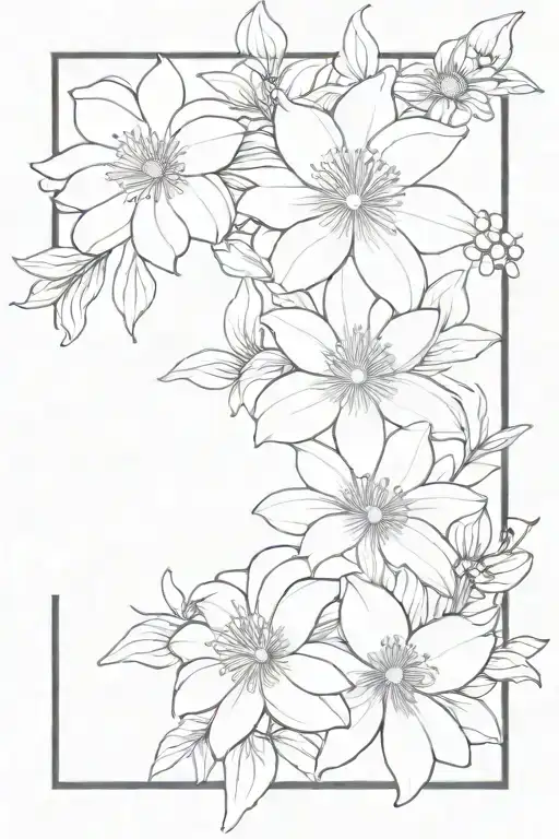 fine line tattoo with chrysanthemums lilies, and daisies with butterflies   tattoo design idea