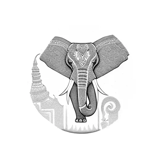 Elephant in traditional Thai outfit tattoo design idea