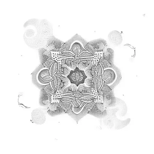 A mesmerizing dotwork design of a colorful street food stall in Thailand tattoo design idea