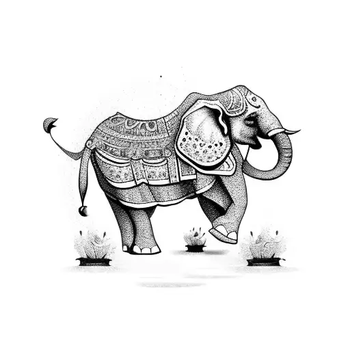 Elephant in traditional Thai outfit tattoo design idea