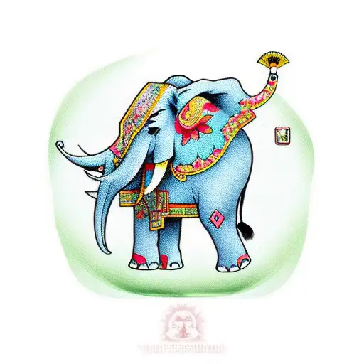 Elephant in traditional Thai outfit tattoo design idea