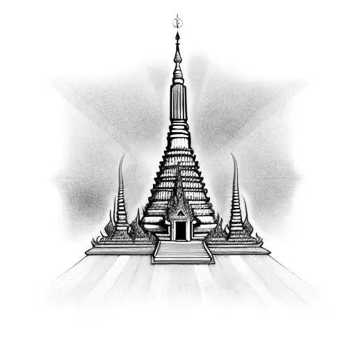 A detailed black-grey tattoo of the iconic Wat Arun temple in Bangkok tattoo design idea